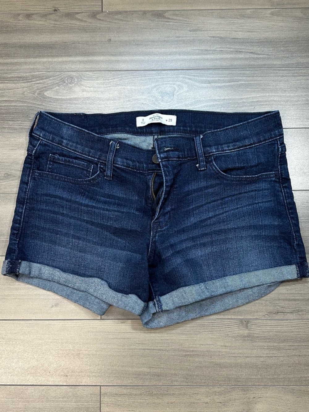 Abercrombie & Fitch Dark Blue Rolled-Hem Denim Shorts